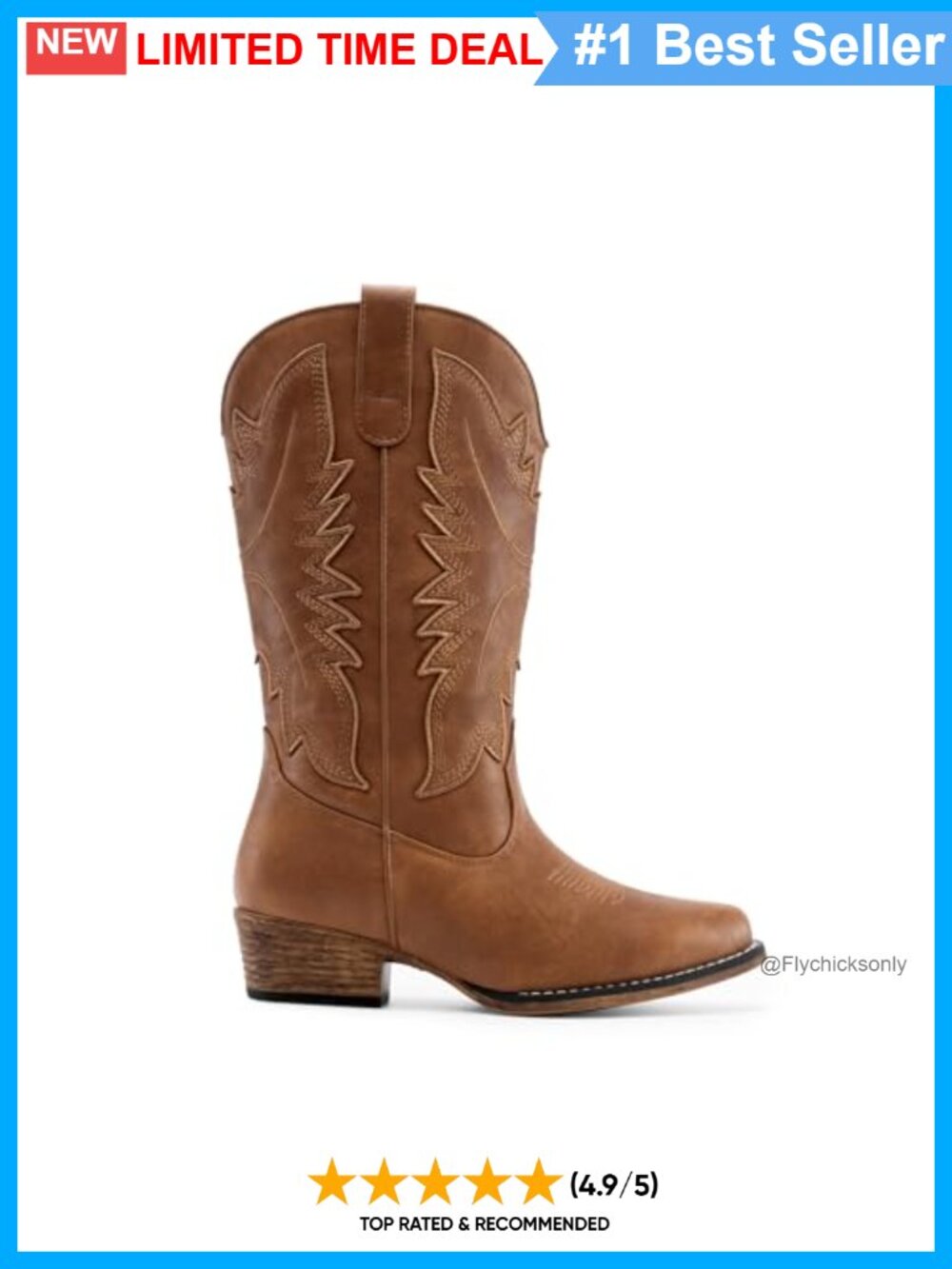 Women's Faux Leather Cowboy Mid-Calf Boots Snip Toe Block Heel - Picture 3 of 6